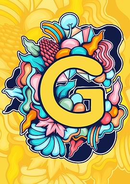 Letter G Floral Doodle Art