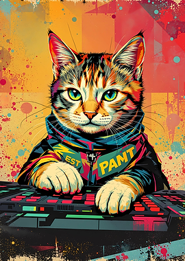 Synthwave Cool DJ Cat – Neon Beats & Pixel Paws