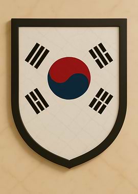 South Korea Flag Framed Art - Marble look