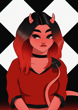 Cartoon Devil Girl with Red Skin