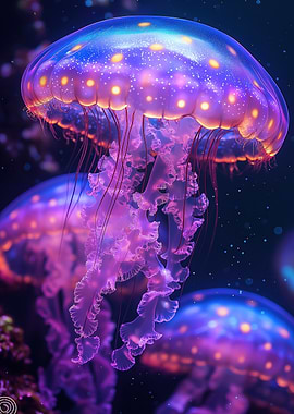 Glowing Jellyfish in Deep Blue Sea