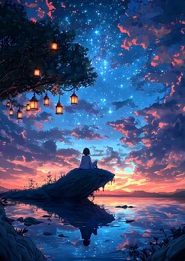 Girl Gazing at Starry Sky