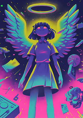 Neon Angel Girl with Halo