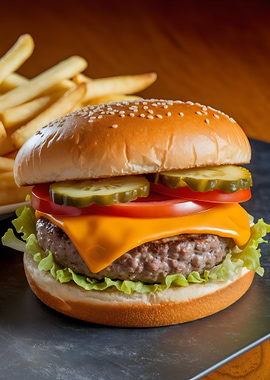 Delicious Cheeseburger with Fries