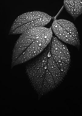 Monochrome Leaves with Water Droplets