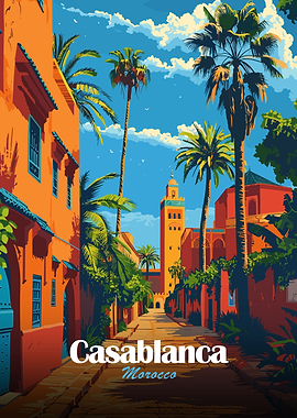 Casablanca, Morocco street scene illustration