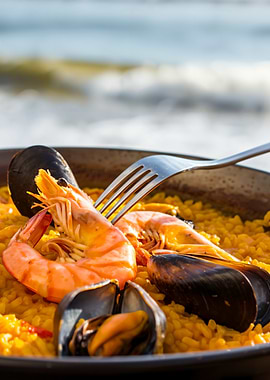 Seafood Paella by the Ocean