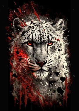 Snow Leopard with Red Splatter Art