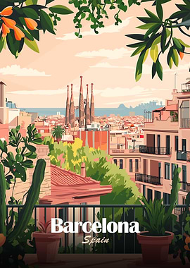 Barcelona Spain Cityscape Illustration