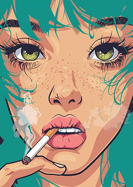 Pixel Art Woman Smoking Cigarette