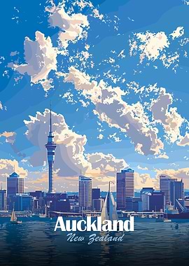 Auckland New Zealand Cityscape Art