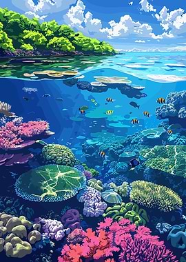 Vibrant Coral Reef Ecosystem Illustration