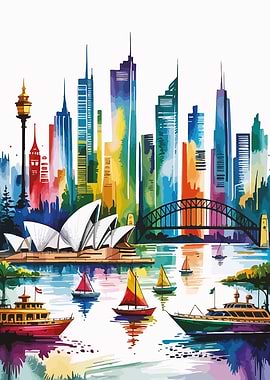 Sydney Harbor Watercolor Painting