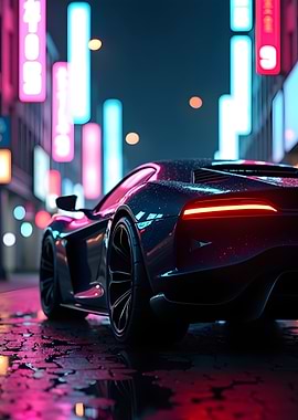 Cyberpunk Car in Neon Cityscape