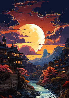 Japanese Village at Sunset