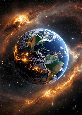 Earth from Space with Nebula