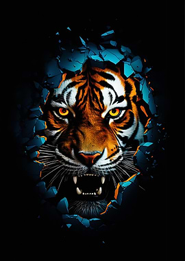 Tiger Breaking Through Wall