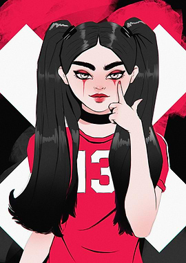 Gothic Girl with Pigtails Illustration