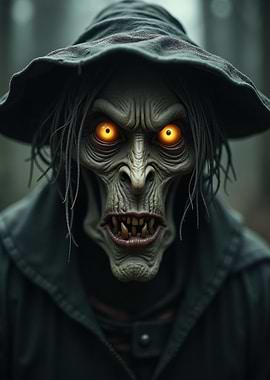 Creepy Witch Portrait with Glowing Eyes
