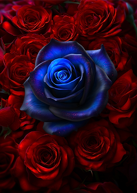 Blue Rose Among Red Roses
