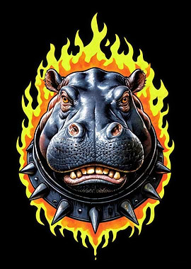 Fiery Hippo with Spiked Collar