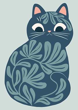 Stylized Floral Cat Illustration