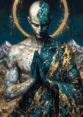 Dual-Toned Figure with Golden Halo