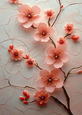 Gilded Cherry Blossoms on Marble