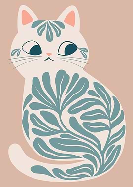 Cat Wall Art, Cat Print, Black Cat in Daisies Meadow Hand Drawn Poster, Cute Animal Pop Illustration, Aesthetic Wall Decor Home