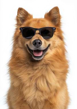 Cool Finnish Spitz Dog with Sunglasses Portrait