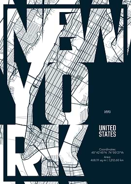 New York City Map Typography
