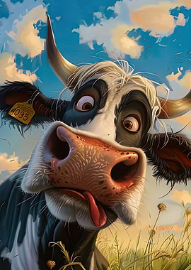 Cartoon Cow with Tongue Out