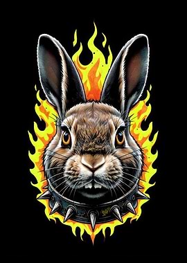 Punk Rabbit with Flames and Spikes