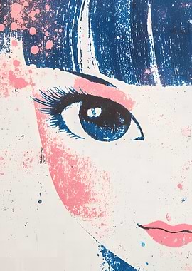 Abstract Portrait with Blue and Pink