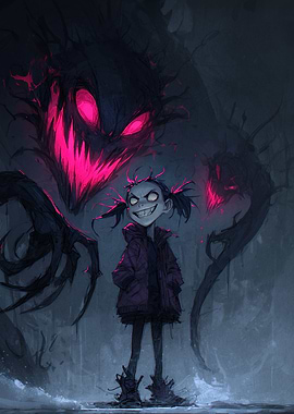 Creepy Girl with Shadow Monster