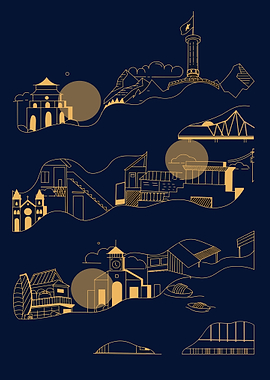 Vietnam Landmarks Line Art Illustration