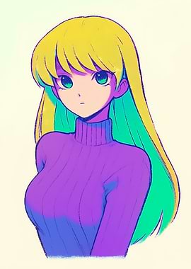 Anime Girl with Yellow and Green Hair