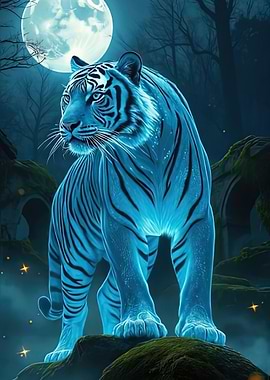Blue Tiger Under Moonlight