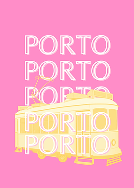 Porto Tram Pink Travel Art
