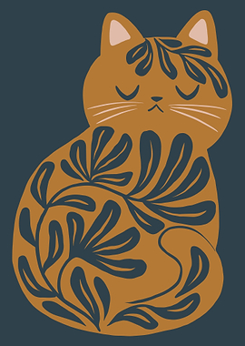 Stylized Floral Cat Illustration
