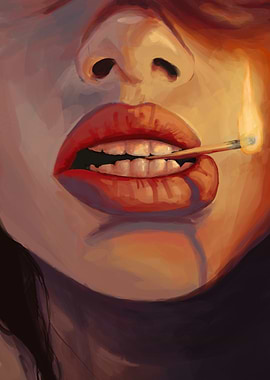 Woman with Burning Match in Mouth