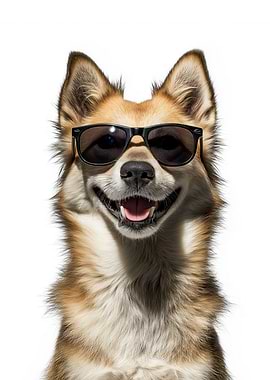 Cool Norwegian Lundehund Dog with Sunglasses Portrait