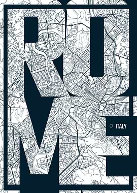 Rome Italy Map Typography Art