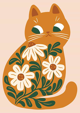 Floral Cat Illustration