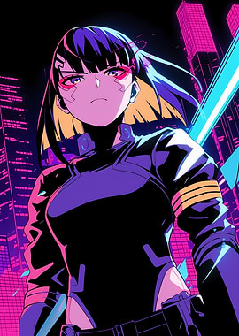 Cyberpunk Anime Girl in Cityscape