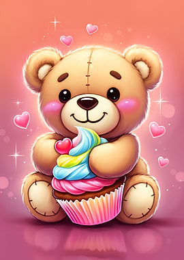 Cute Teddy Bear with Cupcake