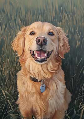 Golden Retriever Portrait in Grassy Field