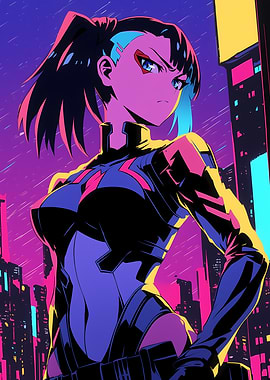 Cyberpunk Anime Girl in Neon City