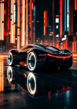 Futuristic Car in Cityscape