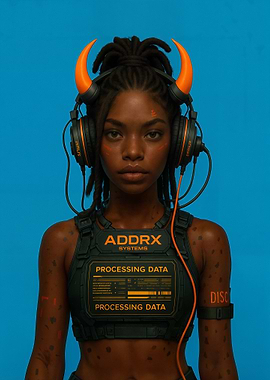 Cyberpunk Girl with Horns and Headphones